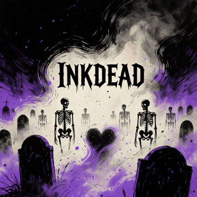 INKDEAD: skeletons rising in a purple graveyard